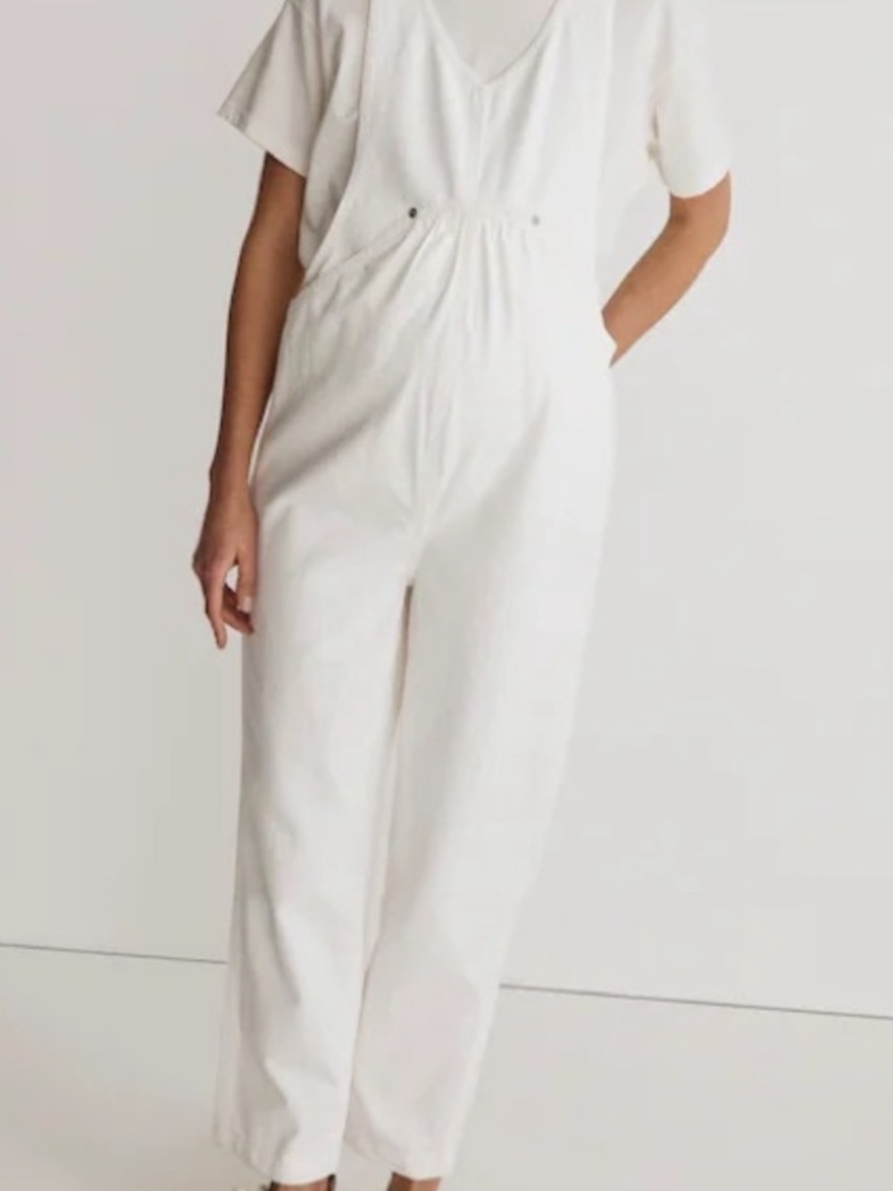 Madewell Maternity Kangaroo-Pocket Overalls in Tile White XS